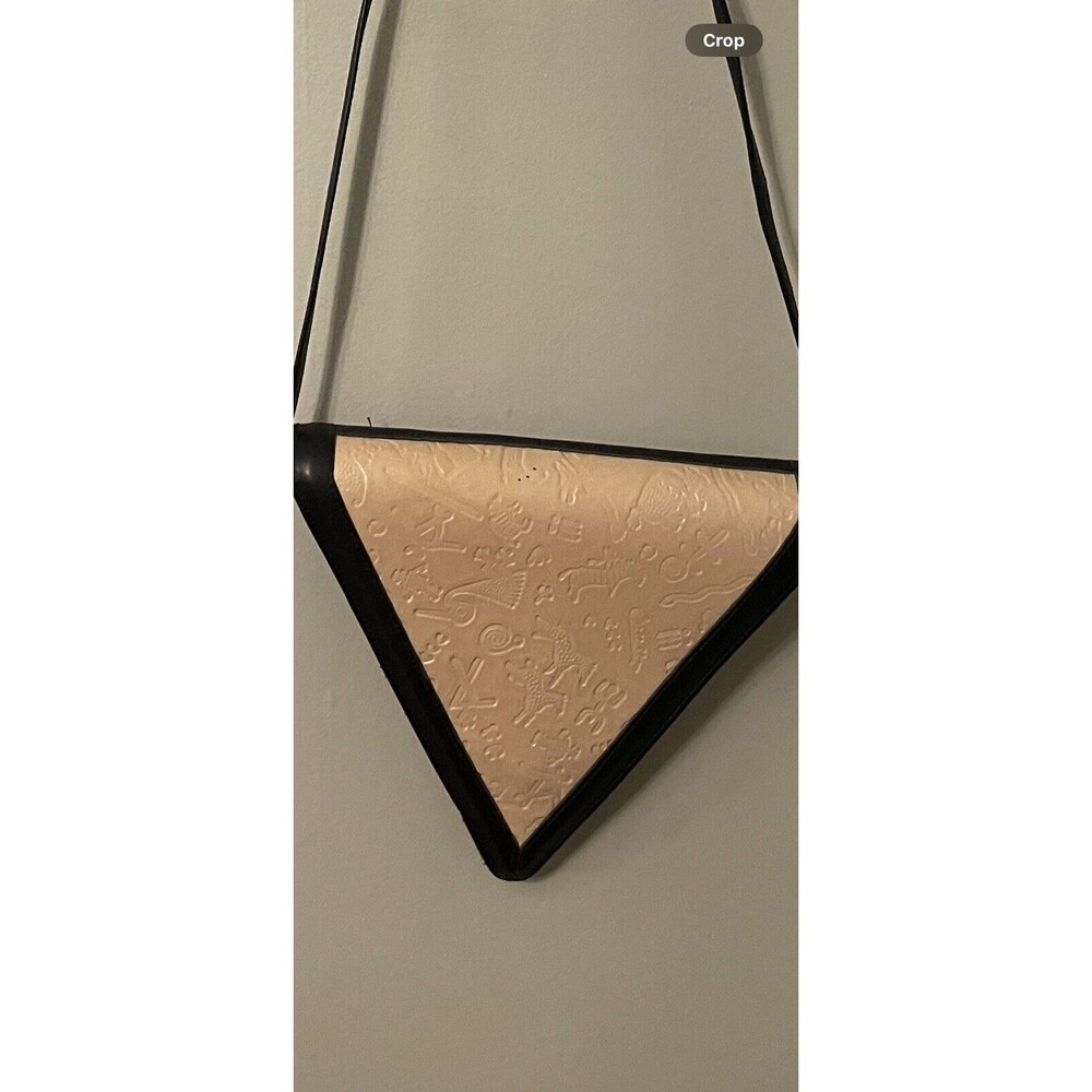Roberto Vascon Leather Crossbody Triangle Black Brown Embossed Purse Animal